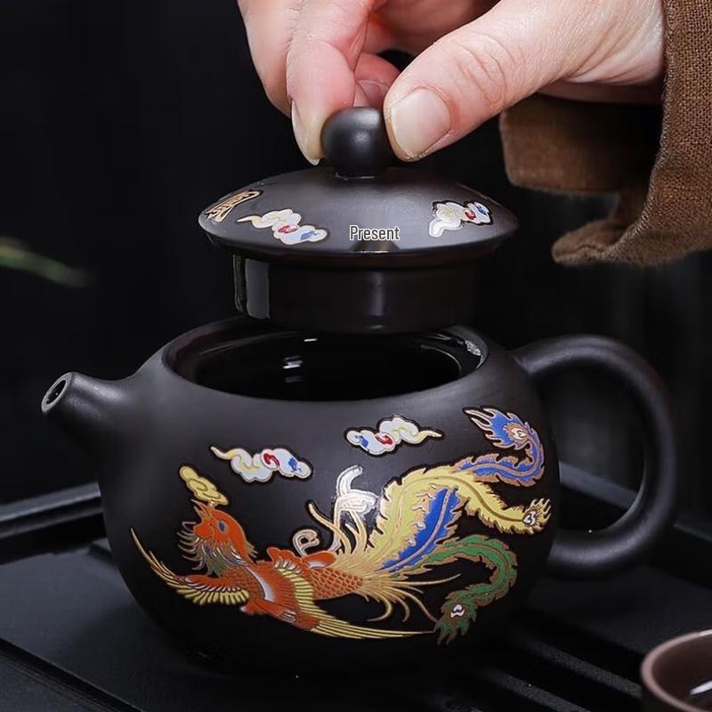 Yùnyán Zisha Heat-Activated Color-Changing Dragon & Phoenix Teapot