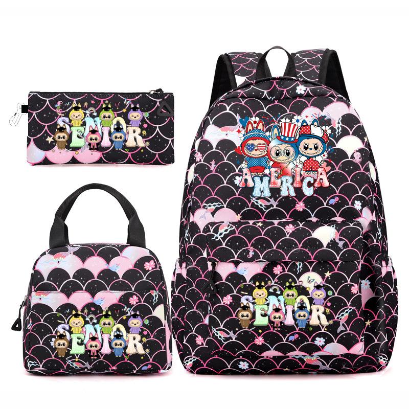 School Bag New Primary School Students Junior High School Students Fashion Three-piece Backpack