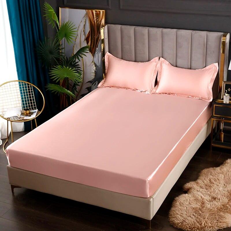 Solid Color Fitted Sheet Satin Rayon High-End Mattress Cover Elastic Band Sheets Sale Bed Sheet