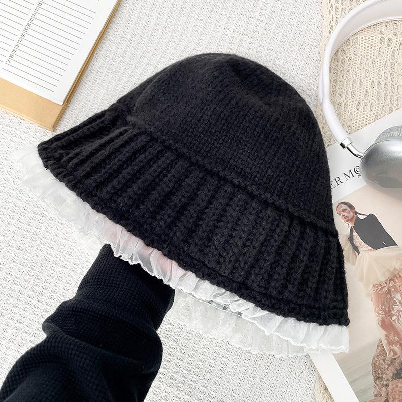 Wool Lace Knitted Hat Autumn and Winter Korean Style In Lazy Style Versatile Fisherman Hat Fashionable Face Small Warm Basin Hat
