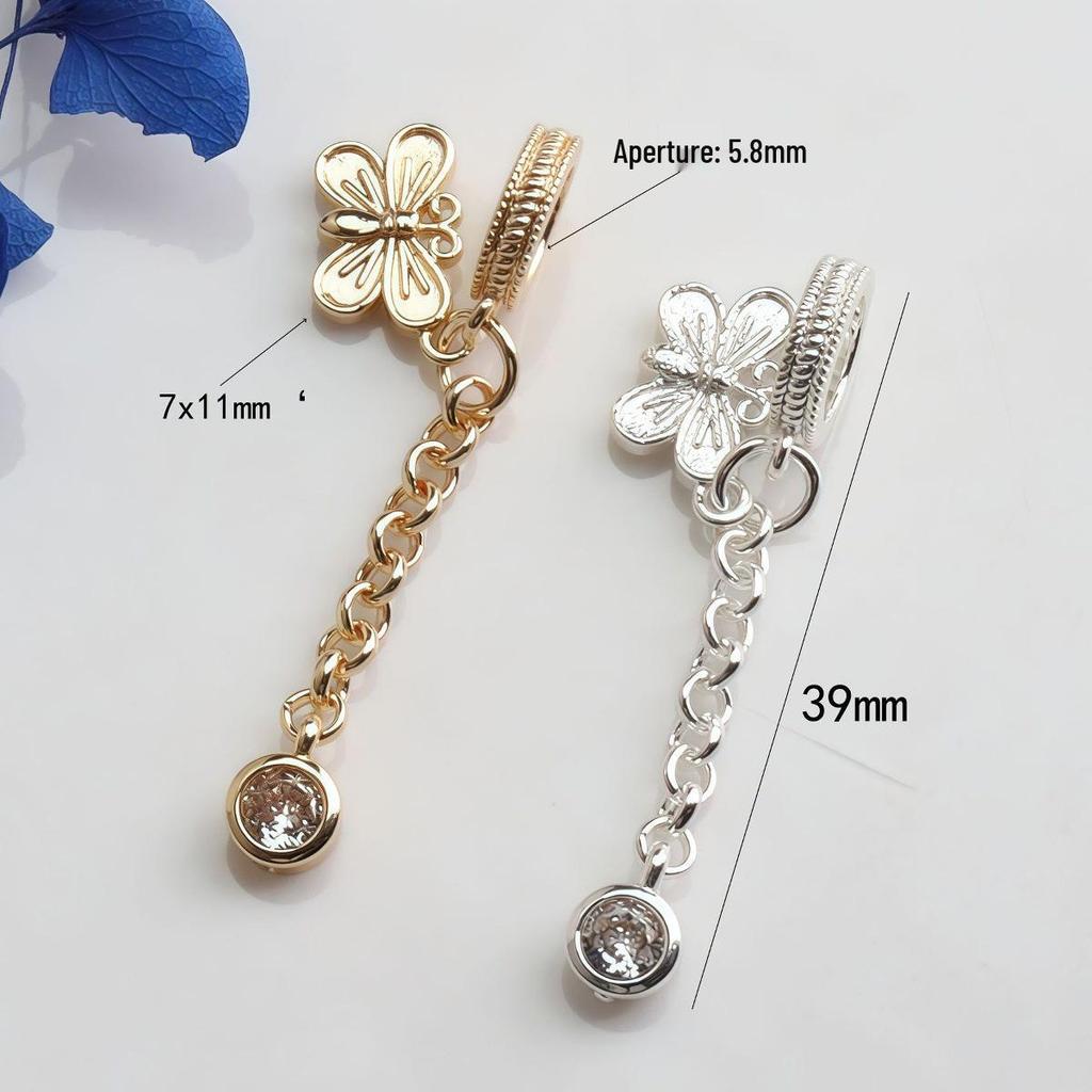 14K Gold-Filled Zircon Heart Dragonfly Bow Tassel Spacer Beads DIY Bracelet Necklace Teardrop Pendant