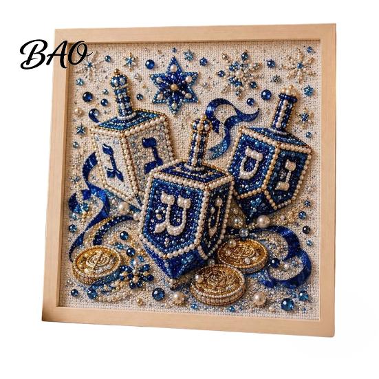 Plastic Art Material DIY Hanukkah Pearl Kit, 3D Mosaic Bead Craft Set, Creative Home Decor Making Kit Ritual Activity for Traditional Holiday