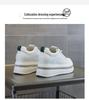 Women's White Platform Sneakers with Rhinestone Elastic Laces - Genuine Leather, Thick Sole, 7cm Height Boost, Lightweight & Versatile.