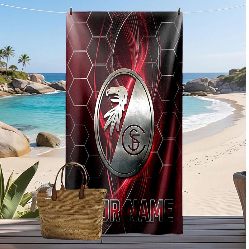 SC Freiburg FC Personalized Printed Beach Towel Soccer Logo Support Custom Name Text Absorbent Towel For Sport Travel Special Gift