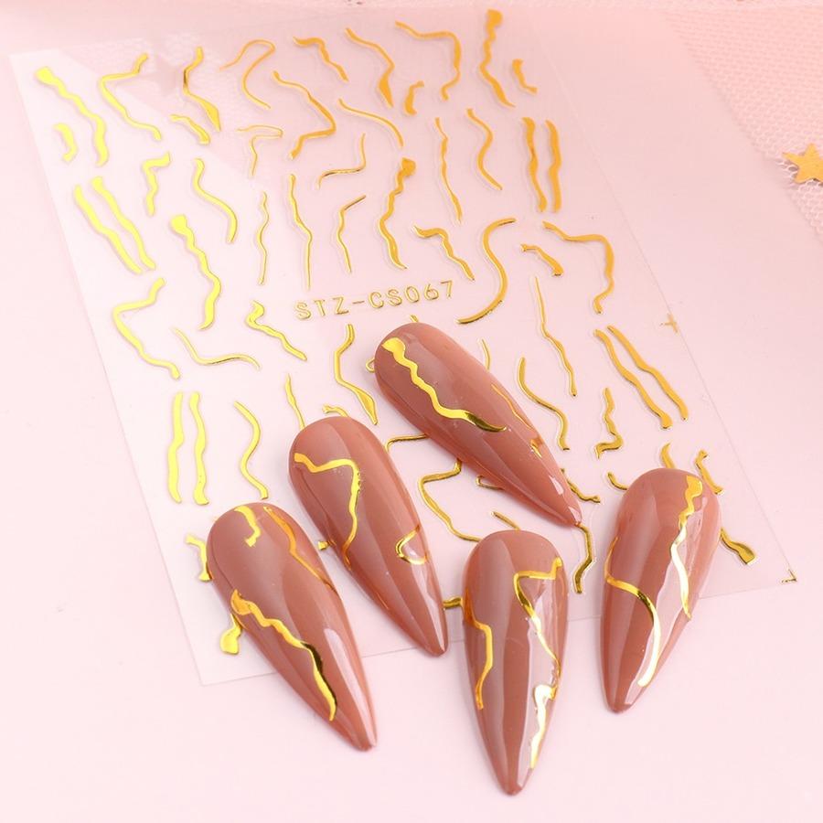 3D Golden Wavy Line Nail Sticker Marble Rainbow Swirl Stripe Tape Winter French Graphic Slider Decor Foils