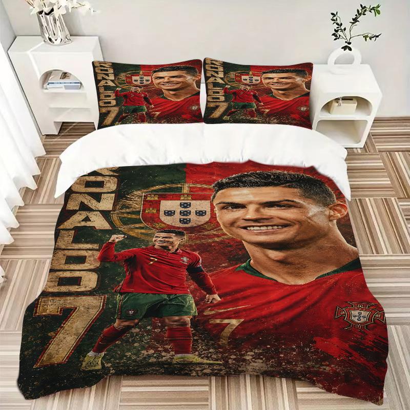 Ronaldo's Legacy Fußball Druck 3-teiliges Bettwäsche-Set Bettbezug mit 2 Kissenbezügen Zuhause Geburtstagsgeschenk