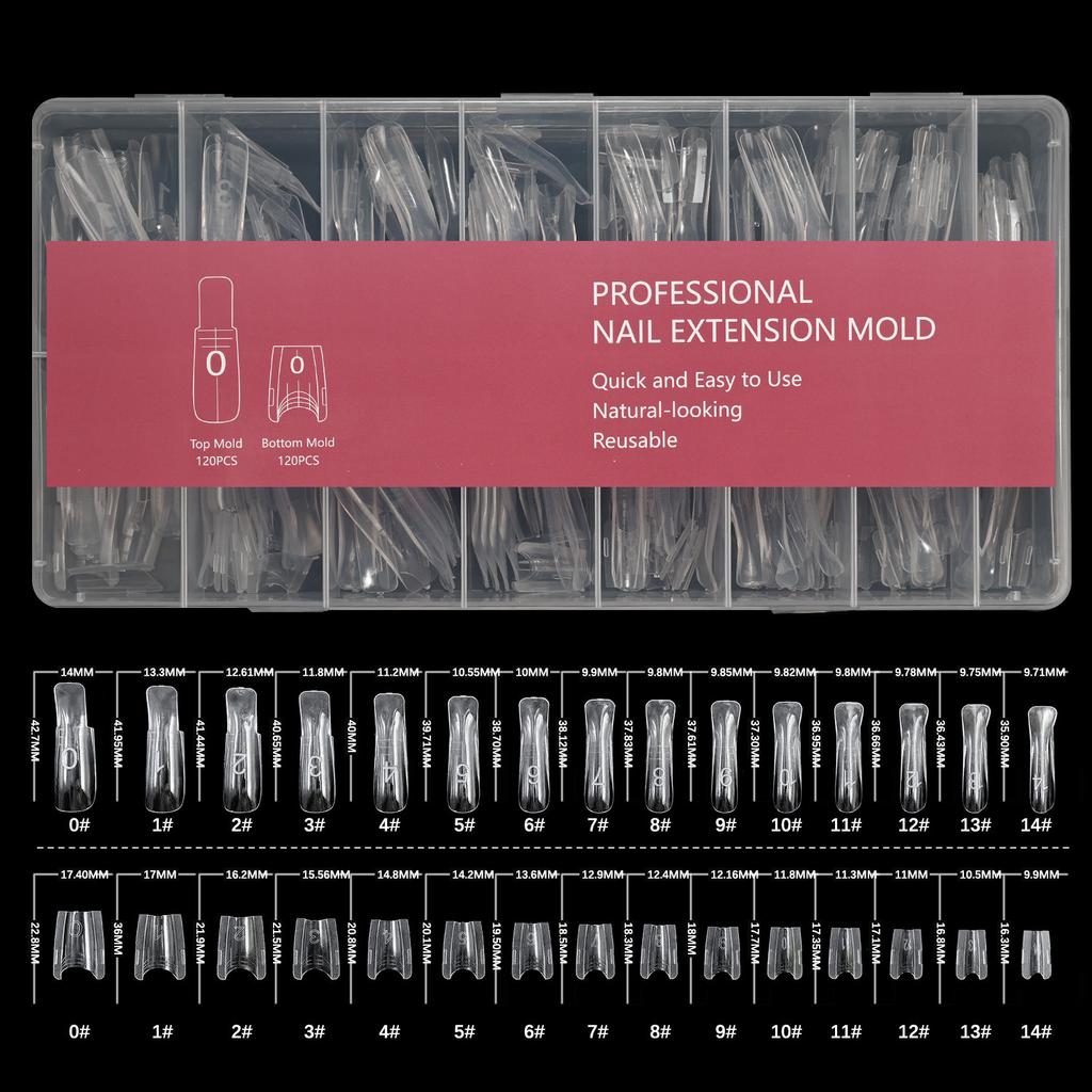240 Peças Unhas Postiças Longas trapezoidais ovais modelo de unha de extensão cola fototerapia molde de construção para salões de unhas