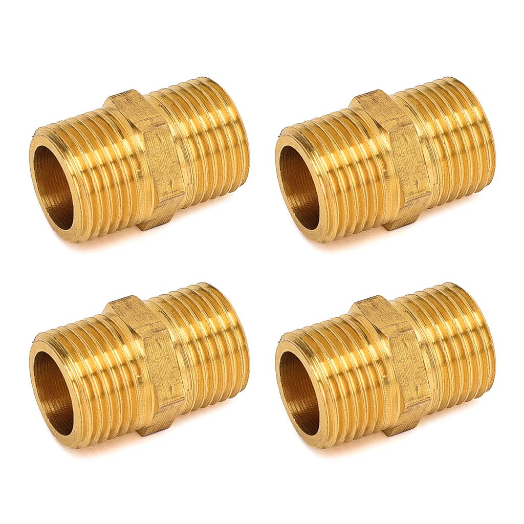 Pack of 4 Hexagonal Double Nipples Brass Male Thread Double Nipple Brass Fittings Simple Installation for Plumbing