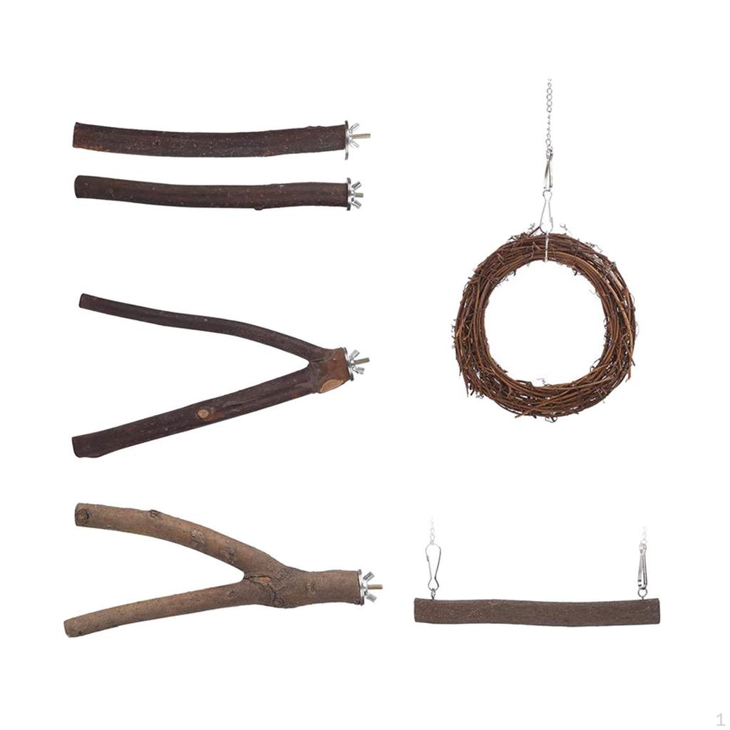 6x Bird Perch Stand Hanging Training Toy Wooden Pole Paw Grinding Tree Branch Rack Chew Bite Toys