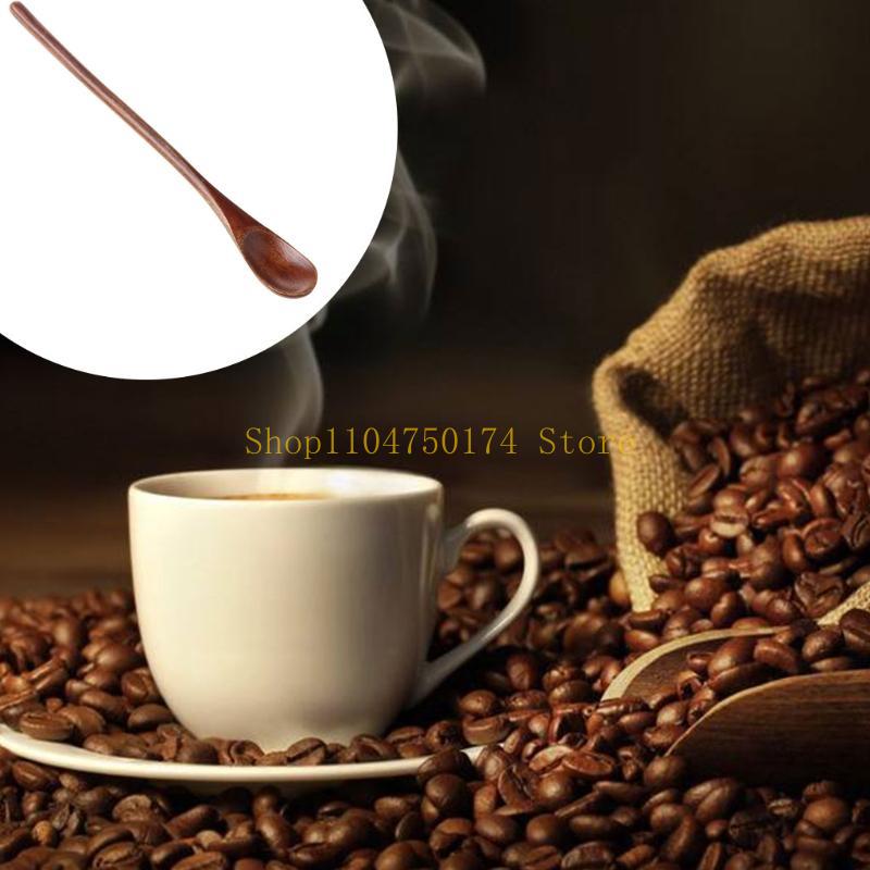 Natural Wooden Spoon Coffee Tea Cooking Dining Utensil Retro Long Handle Cutlery Top Sale