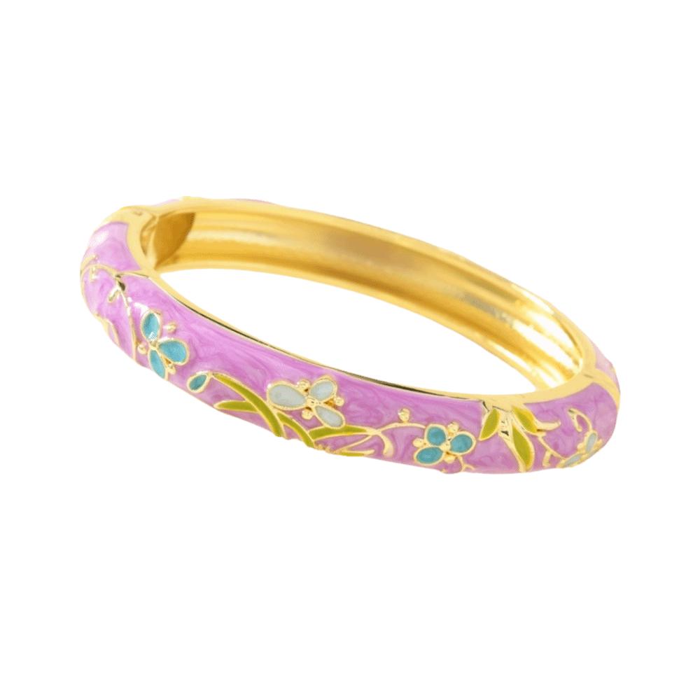 Elegant Cloisonne Bangle Rhinestone Retro Court Floral Bangle Charming Enamel Bracelet  Fashion
