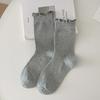 Fashion Girls Lolita Kawaii Cute Middle Tube Socks Sox Sweet Solid Color Black White Gray Long Socks Ruffle Socks Women