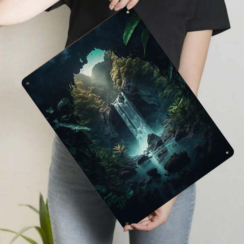 

Secret Waterfall Landscape Metal Wall Art ModernHome Decor Living RoomHanging Painting 20x30cm（7.8x11.8inch）