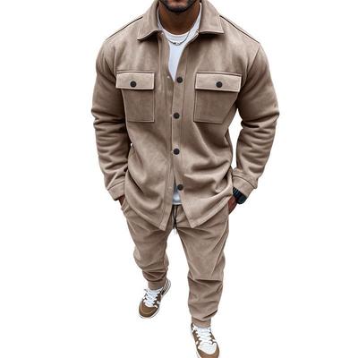 Men's European and American Autumn/Winter Suede Velvet Jacket and Casual Pants Set