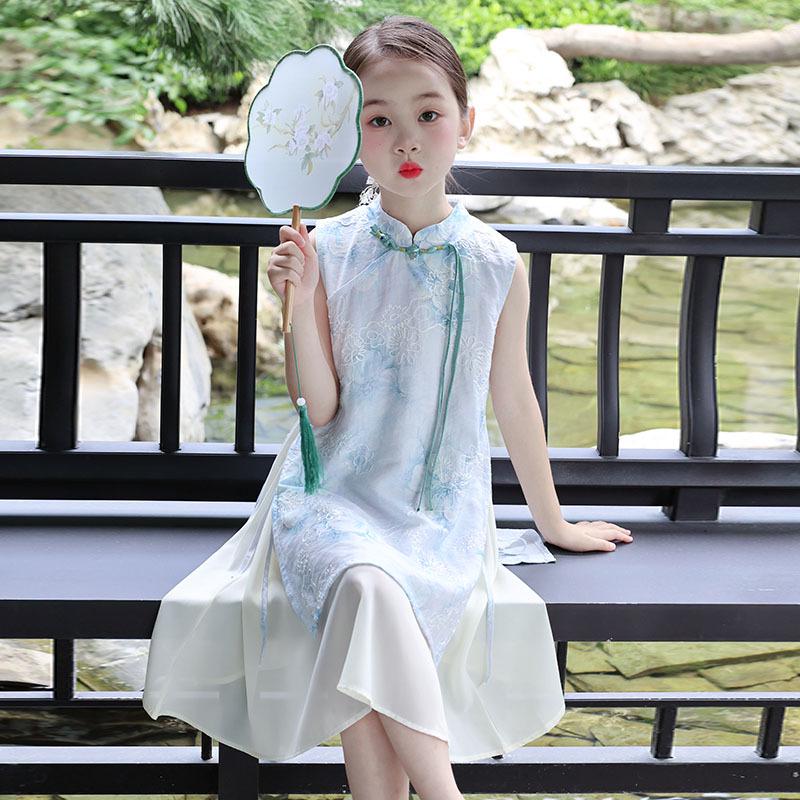 2026 New Summer Cheongsam: Girls' Chinese-Style Tang Suit Dress