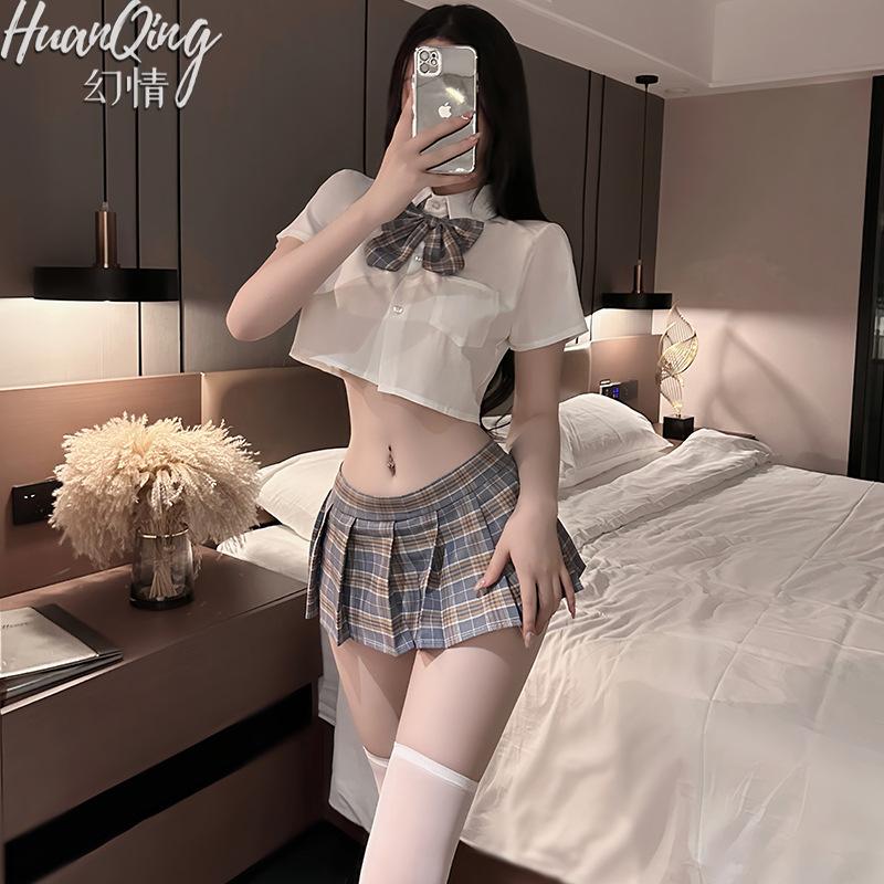 Erotic lingerie student sexy overalls uniform exposed breasts sexy jk small breasts hot pleated academy suit