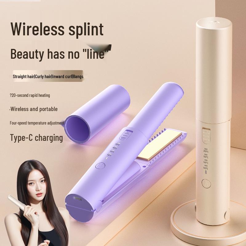 Portable Wireless Mini Hair Straightener Comb for Students - Dual-use Heat Styling for Bangs and Perms.