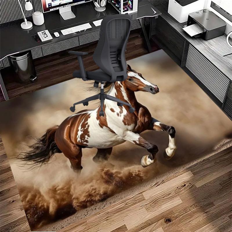 Pinto Paint Running Horse Dust Storm Print Area Rug Wildlife Animal Non Slip Rectangular Floor Mat Horse Lover Gaming Room Bedroom Decor Rug