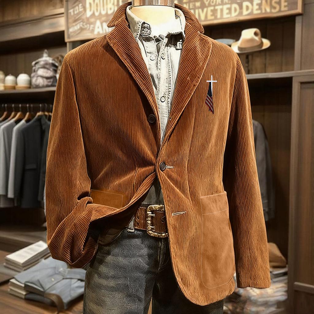 Men's Color Corduroy Warm Pocket Suit Jacket Cardigan Men's Casual Suit
