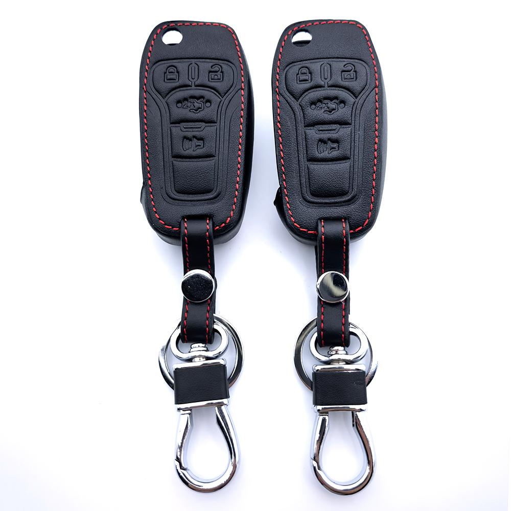 For Ford Fusion 2013- 4 Buttons Folding Remote Leather Car Key Case Fob Cover Keychain Holder Protector Bag Auto Accessories