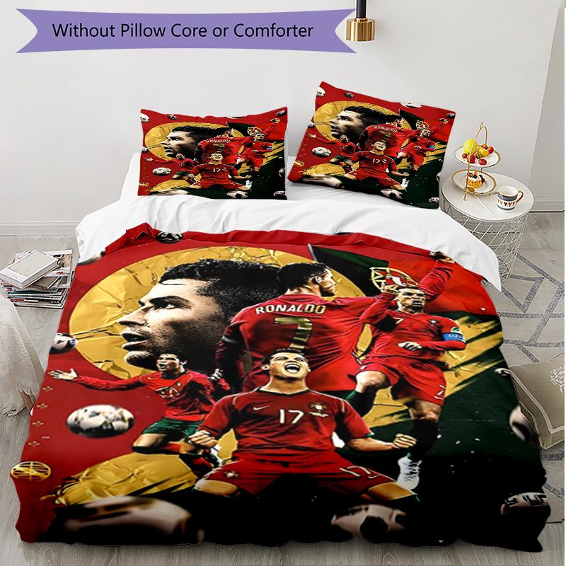 3pcs Duvet Cover Set (1*Duvet Cover + 2*Pillowcase, Without Core), Cristiano Ronaldo Print Soft All‑Season Bedding Set, Home Bedroom Decor Gift