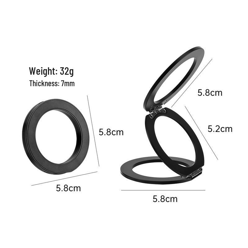Dual-Sided Magnetic Phone Holder for Desktop Recording: Multi-Functional, Alloy Folding, Finger Ring Buckle.