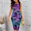 Women Plus Size Sleeveless Round Neck Midi Bodycon Dress Leopard And Rose Floral Gradient Print Slim Fitted Dress