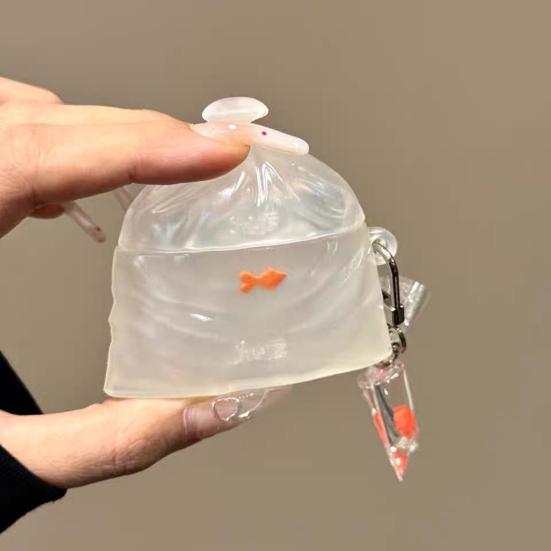 Creative Goldfish Earphone Case for AirPods Transparent PVC Cover Shockproof Scratch-Resistant Earphone Shell Cover Unique Gift for Teens Adult