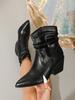 2025 Winter New Women's Wrinkled Stacked Boots with Pointed, Thick, High Heels, Casual and Comfortable Mid Top Boots Women