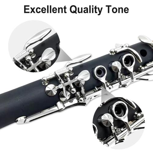 Yinfente Professional Ebonite Clarinet, B Flat, for Beginners, with Two Barrels, Hard Case, Cleaning Kit, Mouthpiece, Cork Grease, and Gloves