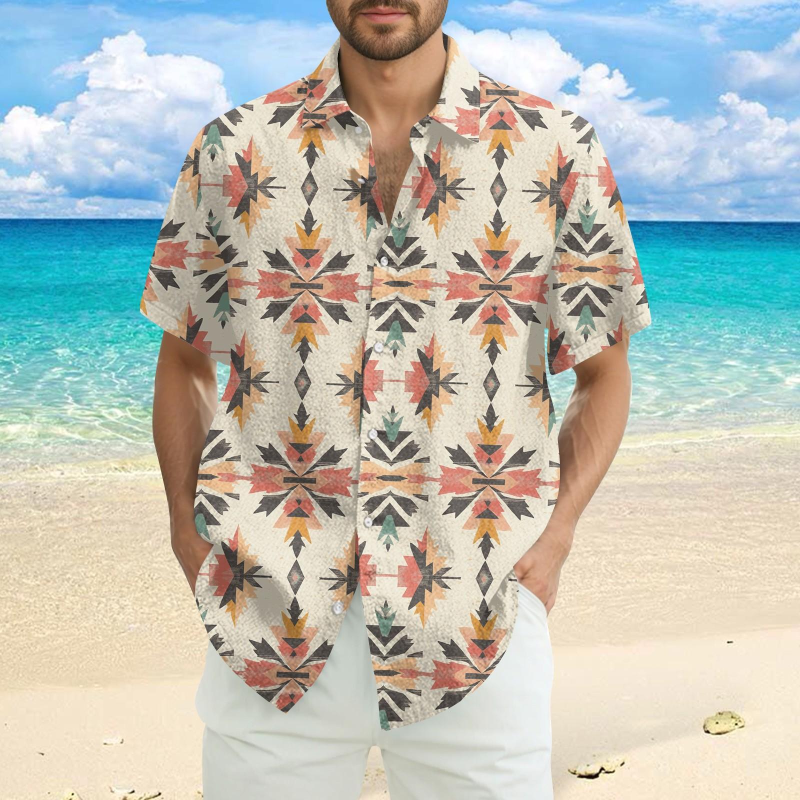 

Мужская модная, повседневная и свободная рубашка в стиле бохо с короткими рукавами и принтом XXXL розовый