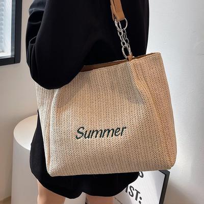 Fashion Woven Letter Tote Bag for Women New Single Shoulder Casual Commuting Bag