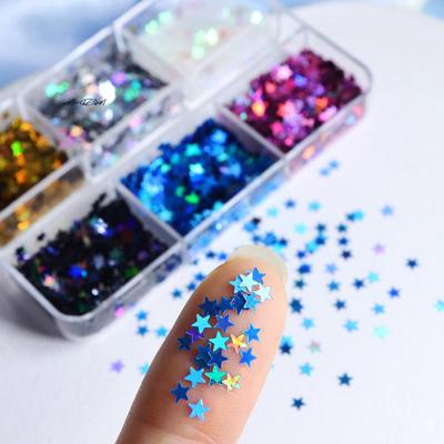 1 Schachtel Bunte Nagelanhänger Laser Stern Pailletten Mix 3D Dünne Folie für Gel Maniküre DIY Nagelkunst Dekoration