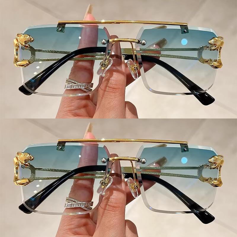 2 Pairs Per Set Rimless Square Sunglasses Fashion Vintage Double Bridge Gradient Shades Trendy Luxury Brand Design Sun Glasses
