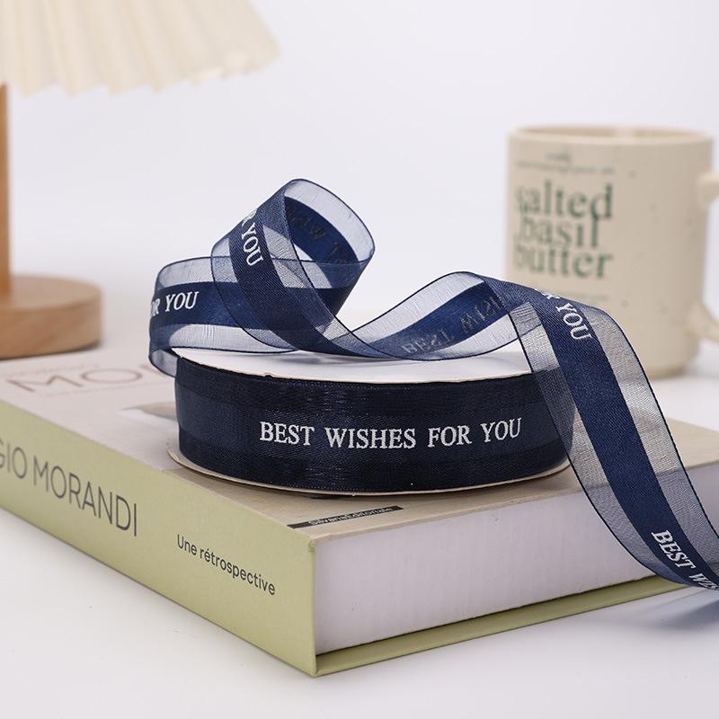 2.5cm Sheer Satin Ribbon "Best Wishes" for Birthday Fresh Flowers