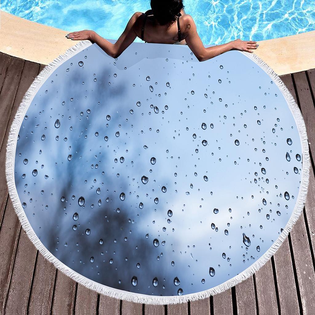 Round Beach Towel Raindrops Pattern Beach Blanket Pool Towels Soft Sand Free Water Absorbent Picnic Yoga Throw Mat Blankets
