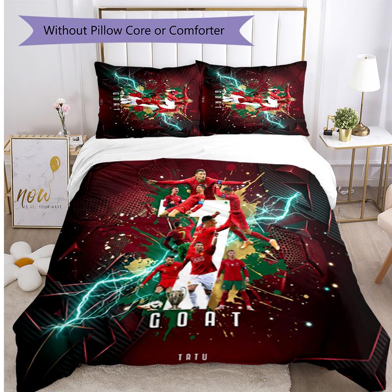 Portugal Football Printed Bedding 3 Piece Set Cozy Breathable Bed Cover Set As Housewarming Holiday Gift