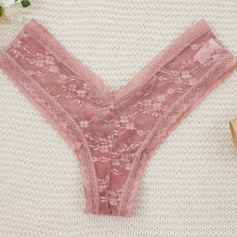Große Größe Damen Sommer Sexy Spitze Ohne Naht Kreuzbindung Hohl Taille Tanga Unterwäsche