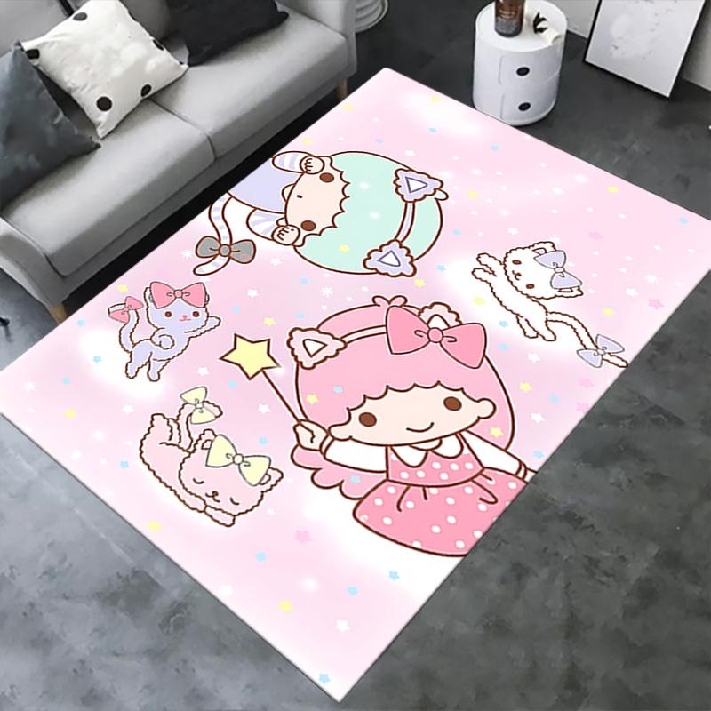 Office Rug Little Twin Stars, Sanrio Characters Anti-Slip Rug, Machine Washable for Living Room, Bedroom, Office, Multiple Sizes, Bedroom Mat, Decorat