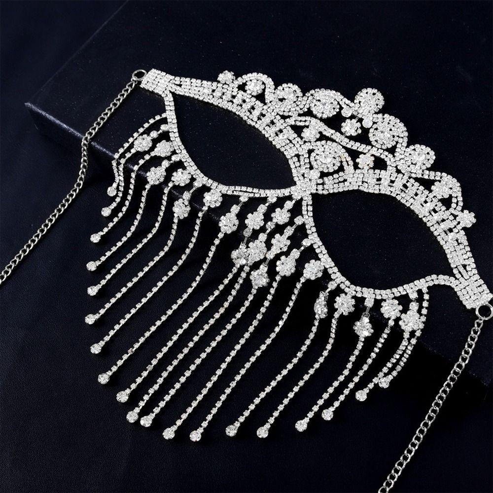 Full Face Masquerade Mask Veil Facial Jewelry Accessories Personality Rhinestone Mask Party