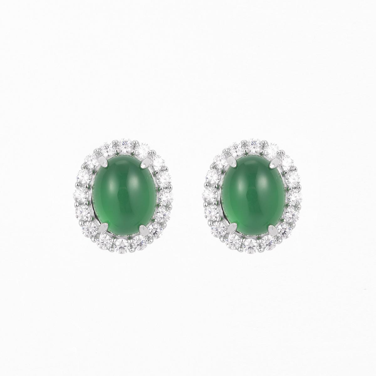 

Серьги-пусеты овальной формы из халцедона с покрытием из 18-каратного золота - в китайском стиле 925 Silver