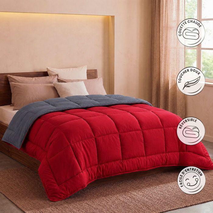HUDSON - Lightweight Microfiber Duvet - 200gr/m2 - Grey & Red - 140 X 200 Cm
