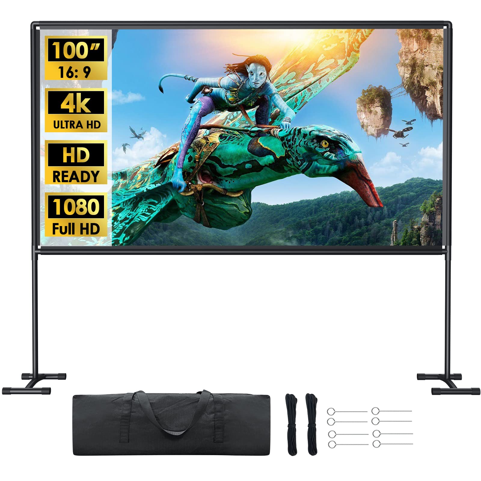 

in 2024 Freestanding For indoor and outdoor YOWHICK projector screen with 100 4K freestanding viewing easy to suitable for Day present [New & & use]