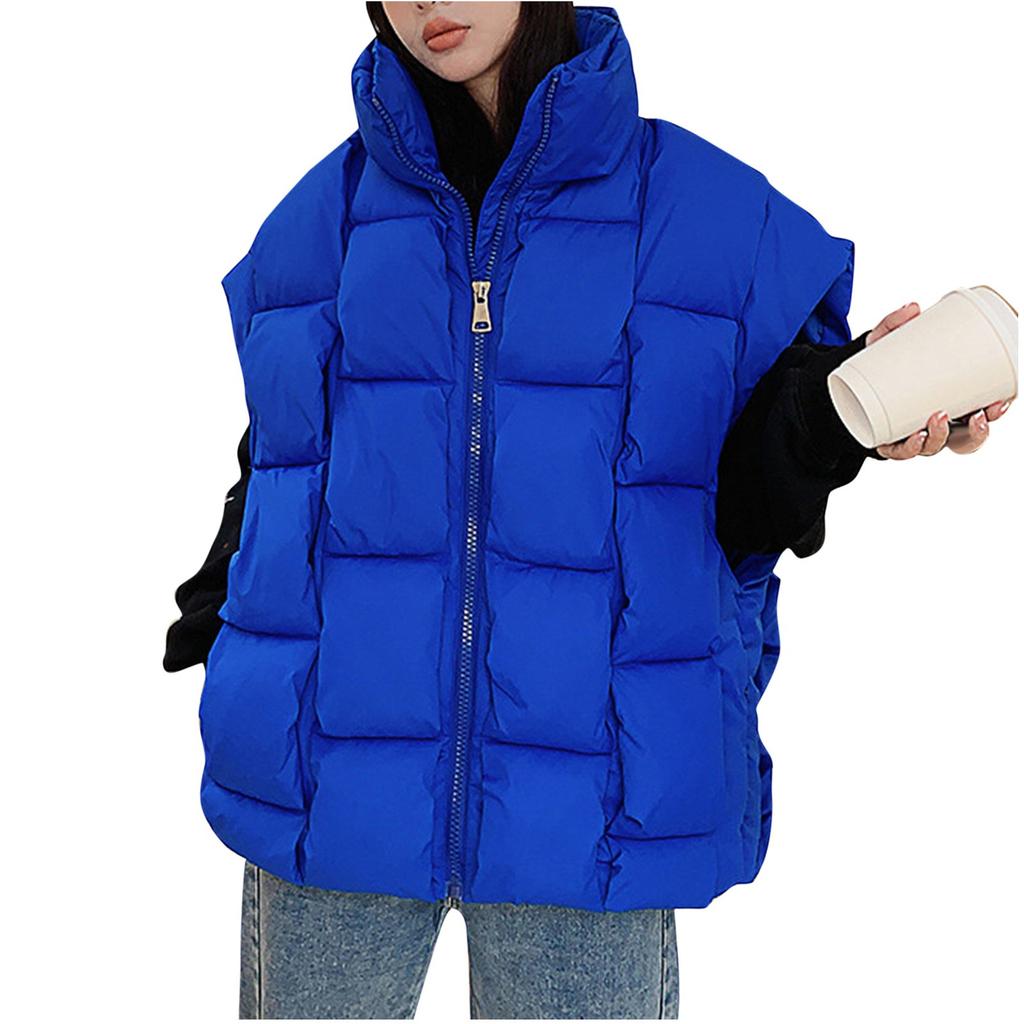 Fashion Women's  Winter Cap Sleeve Warm Solid Color Zipper Padded Vest