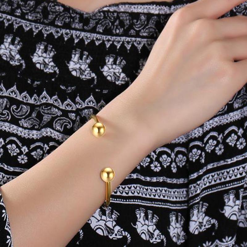 Charm Ball Cuff Bangle Women Bracelet Stainless Steel Gold Color Stackable Daily Fashion Jewelry