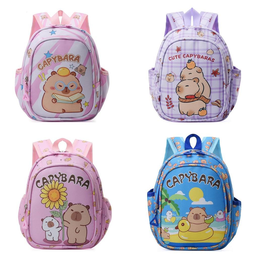 Capybara Kids Backpack For School With Nylon Material And Cartoon Pattern