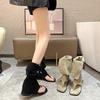 Internet Celebrity Flat Toe Flip-flops Cool Boots Women 2025 Summer New Western Jeans Tube Boots Pile Boots