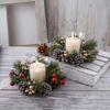 Christmas Candle Ring Artificial Pine Needle Pinecone Berries Garland Rustic Festive Candle Wreath For Home Centerpiece Decor