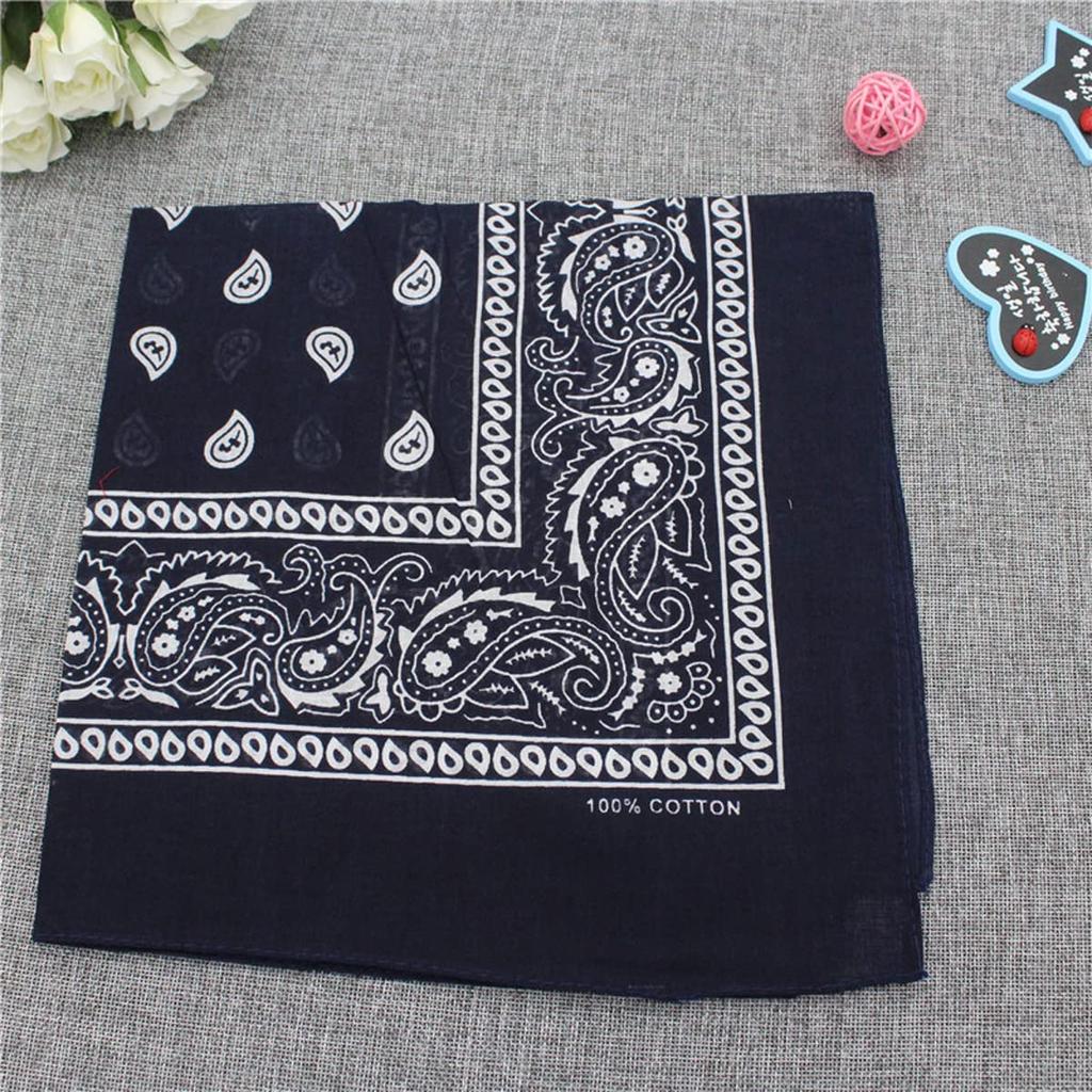 Trifong Bandana Navy 100% Cotton Adult Paisley Handkerchief Dark Blue Unisex Large 55cm x 55cm