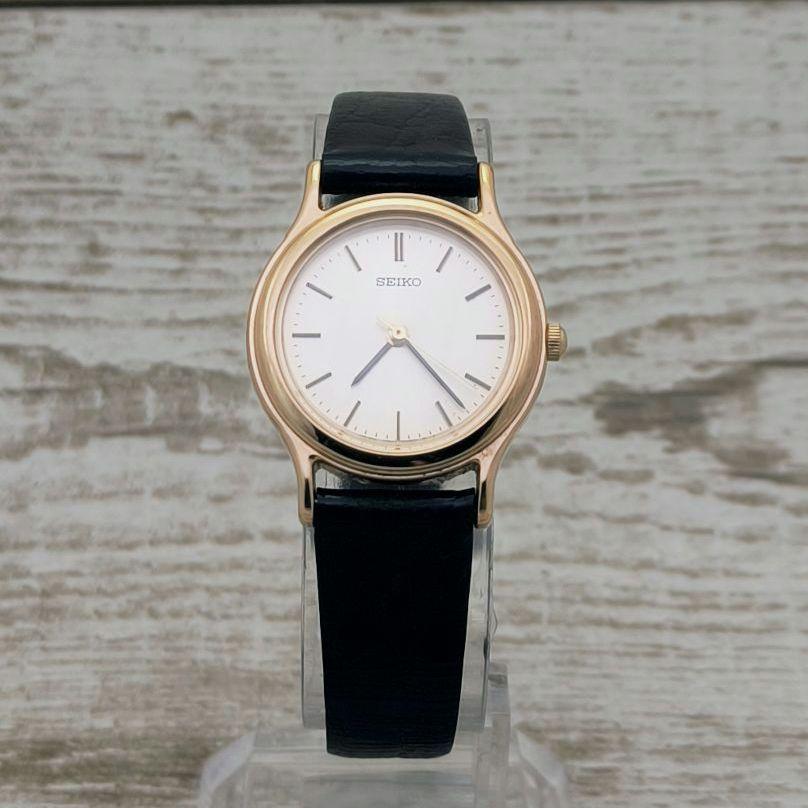 [USED] SEIKO Women's Analog Watch, Gold, Black Leather, Working Condition